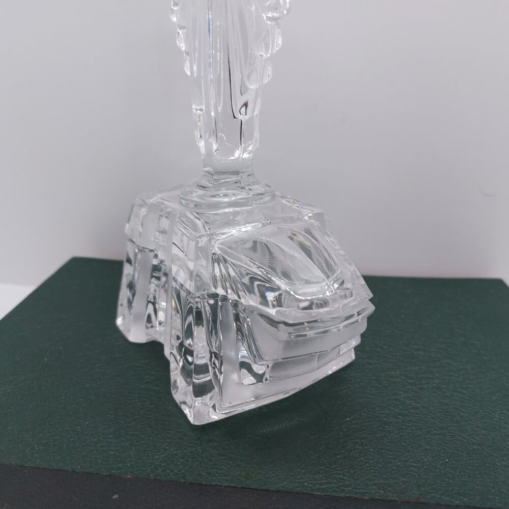 Vintage Art Glass Clear Glass Trinket Pot Fan Shape Lid Vanity Dressing Table - Picture 2 of 16